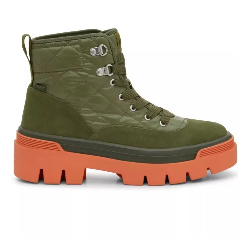 Keds Quilted Green High-Tops with Vibrant Orange Soles(Size 9)
